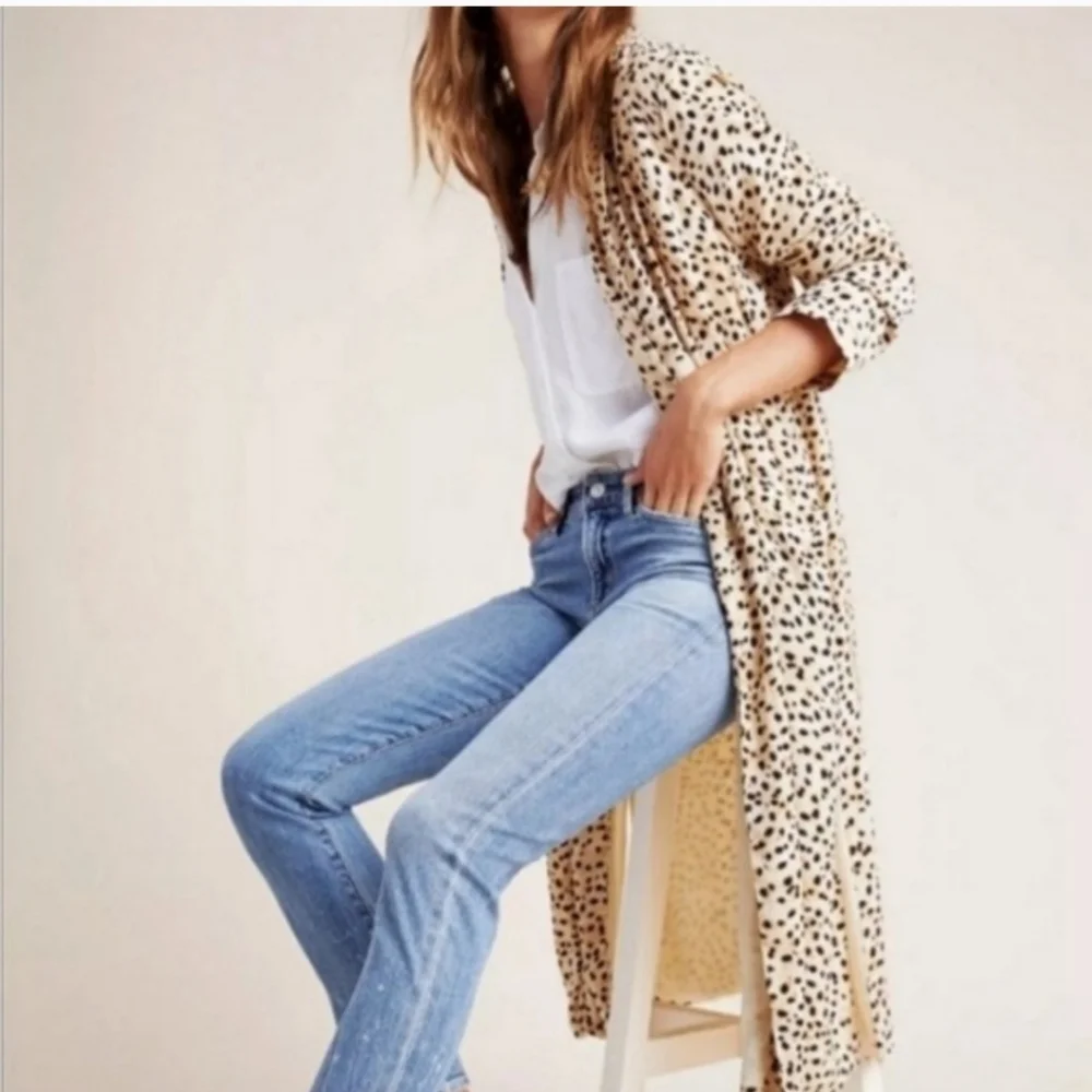 Cupcakes And Cashmere Leopard Print Long Cardigan Jacket Small